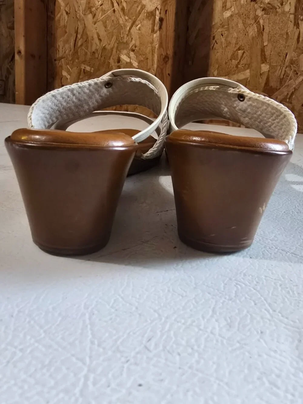 Made in Italy White Woven Straps Low Wedge Slide Sandals Gold Buckle Accent